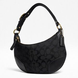 Coach Black w/ Gold Hardware Hobo Bag with Signature Jacquard Design 2007